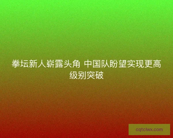 拳坛新人崭露头角 中国队盼望实现更高级别突破