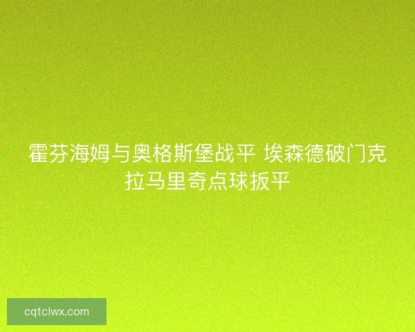 霍芬海姆与奥格斯堡战平 埃森德破门克拉马里奇点球扳平